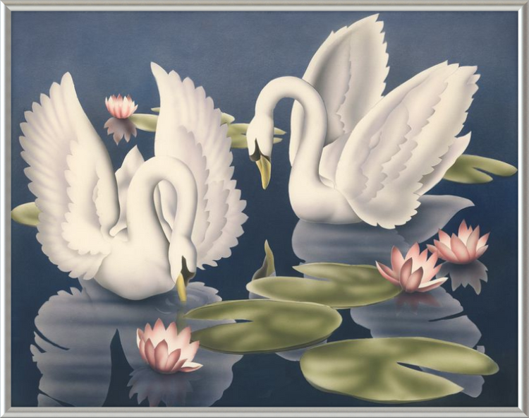 Custom Framed Turner Swans and Lillies | Premium Giclee Print | Vintage Bird Lithograph