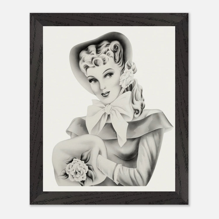 Vintage Romantic Portrait - Portrait with Bow | 1940s Turner Airbrushed Art