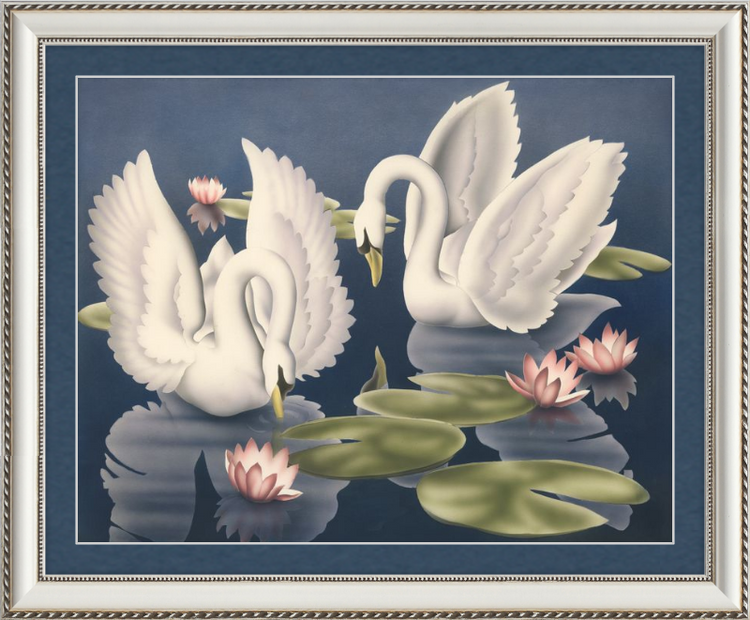 Custom Framed Turner Swans and Lillies | Premium Giclee Print | Vintage Bird Lithograph