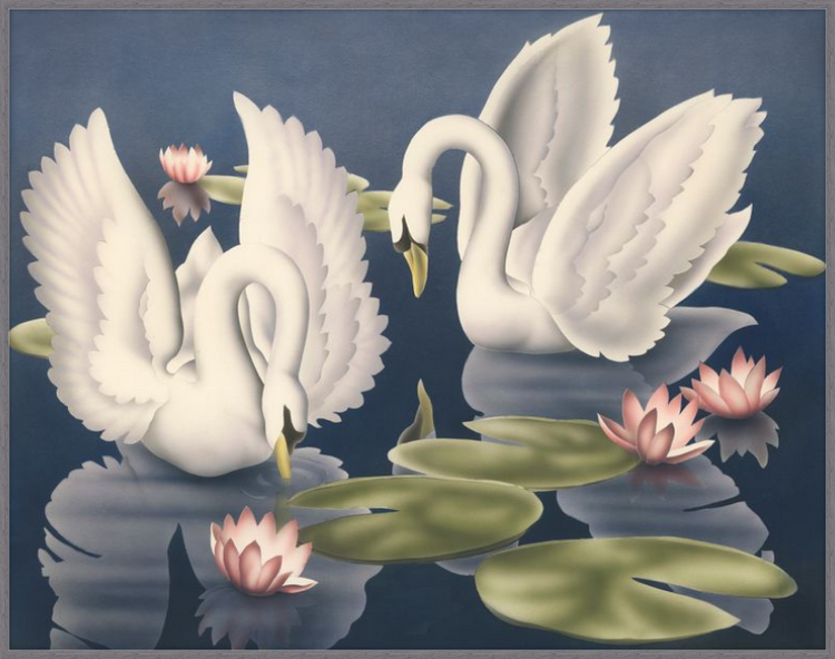 Custom Framed Turner Swans and Lillies | Premium Giclee Print | Vintage Bird Lithograph