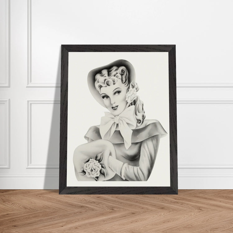 Vintage Romantic Portrait - Portrait with Bow | 1940s Turner Airbrushed Art