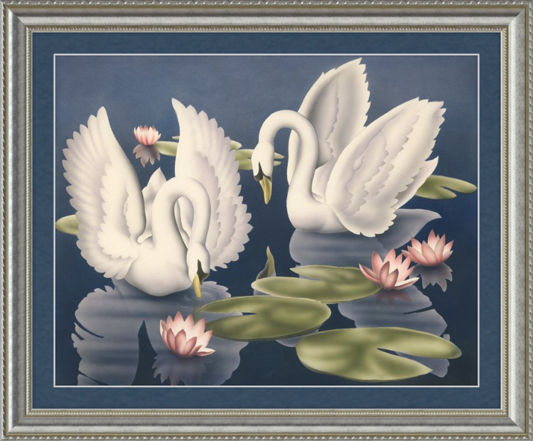 Custom Framed Turner Swans and Lillies | Premium Giclee Print | Vintage Bird Lithograph