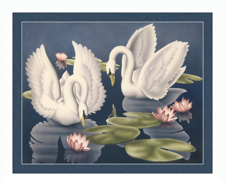 Custom Framed Turner Swans and Lillies | Premium Giclee Print | Vintage Bird Lithograph