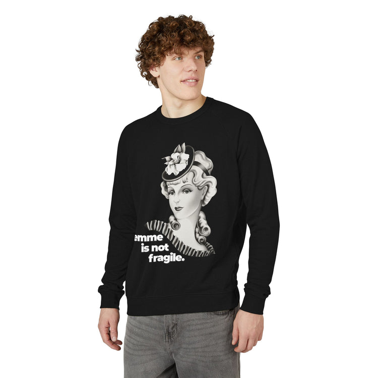 "Femme is Not Fragile" Vintage Portrait Raglan Crewneck | Queer Femme Pride | French Terry Sweatshirt