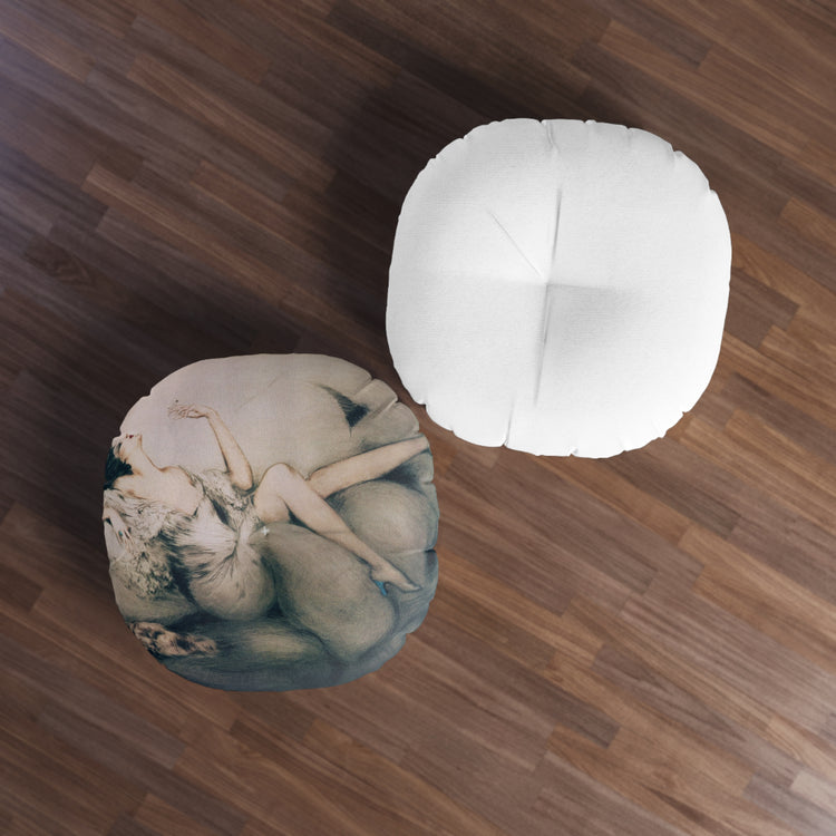 Cigarette Memories by Louis Icart | Round Tufted Floor Pillow | Art Deco Home Decor