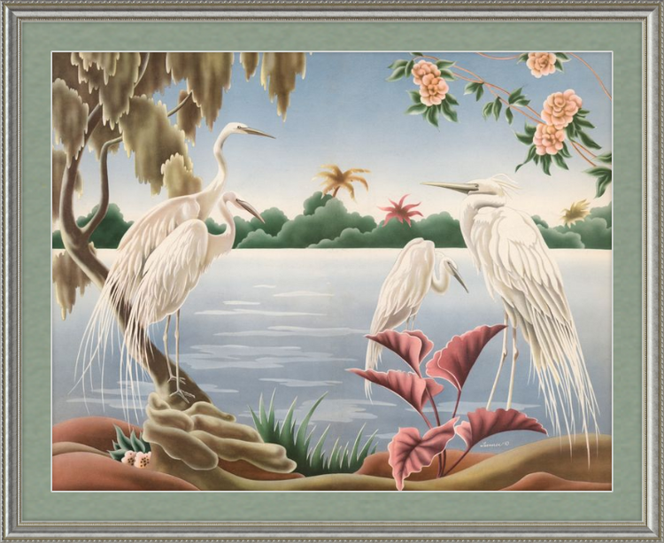 Custom Framed Turner Egrets | Premium Giclee Print | Vintage Bird Lithograph