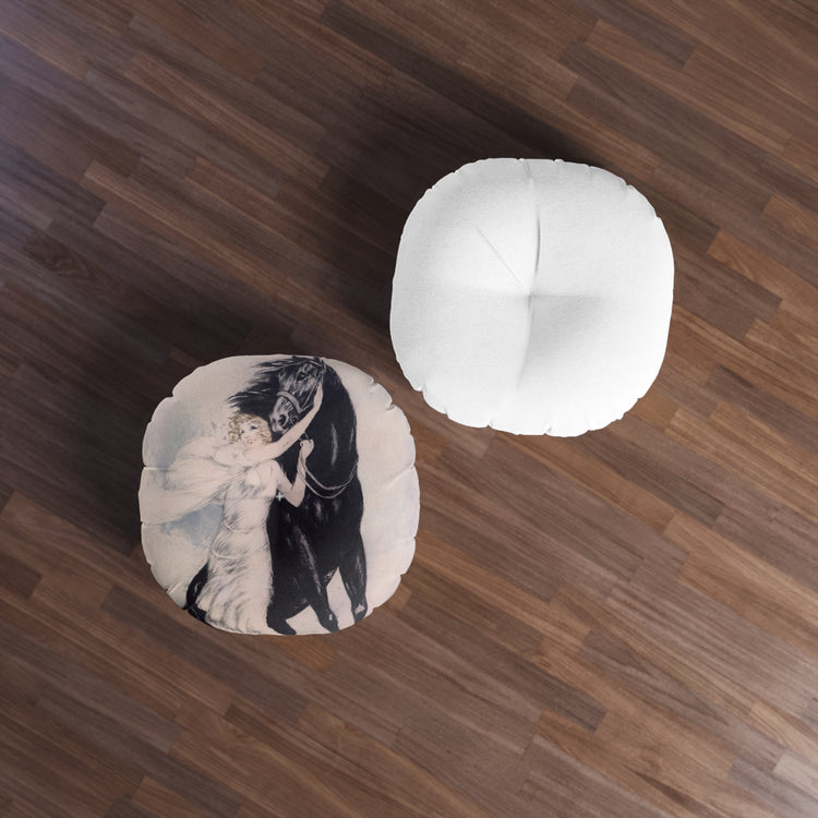 Youth by Louis Icart | Round Tufted Floor Pillow | Art Deco Home Decor