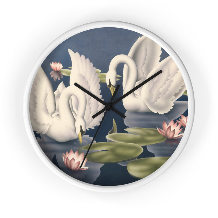 Turner Swans and Lillies Wall Clock — Vintage Bird Lithograph Home Decor