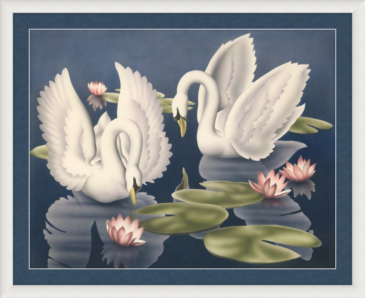 Custom Framed Turner Swans and Lillies | Premium Giclee Print | Vintage Bird Lithograph