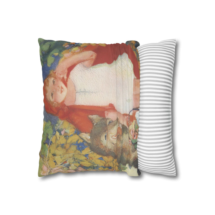 Red Riding Hood by Albert Hencke | Vintage Nursery Illustration | Faux Suede Pillowcase