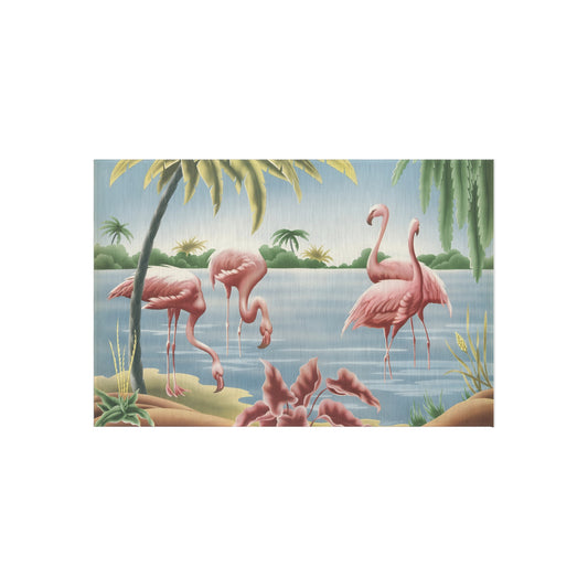 Turner Flamingo Outdoor Rug — Vintage Bird Lithograph Patio Mat