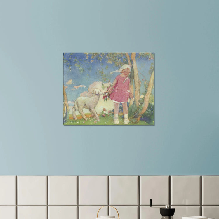 Mary and Her Little Lamb by Albert Hencke | Vintage Nursery Art Print | Canvas Print