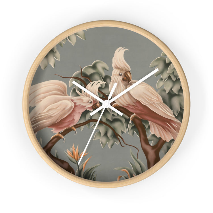 Turner White Cockatoos Wall Clock — Vintage Tropical Bird Lithograph Home Decor