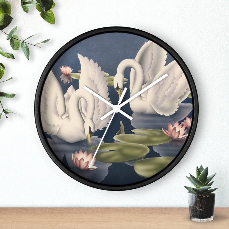 Turner Swans and Lillies Wall Clock — Vintage Bird Lithograph Home Decor