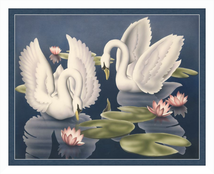 Custom Framed Turner Swans and Lillies | Premium Giclee Print | Vintage Bird Lithograph