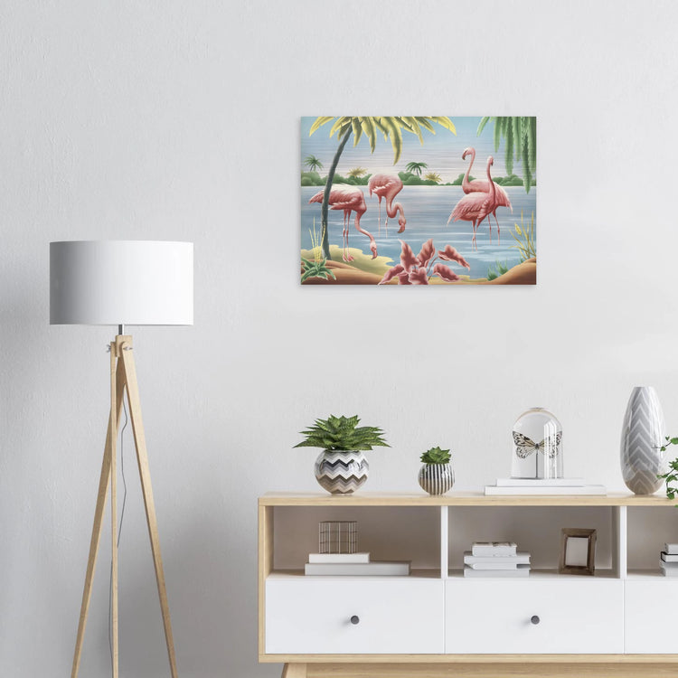 Turner Flamingo Brushed Aluminum Print | Vintage Tropical Bird Lithograph Metal Art