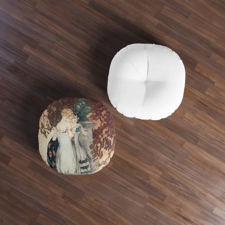 Secrets by Louis Icart | Round Tufted Floor Pillow | Art Deco Home Decor