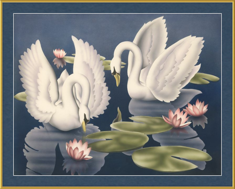 Custom Framed Turner Swans and Lillies | Premium Giclee Print | Vintage Bird Lithograph