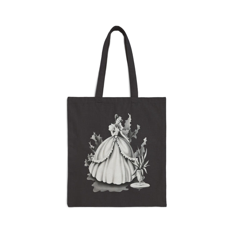 Vintage Romantic Portrait Tote Bag - Lady with Fan B&W | 1940s Turner Art