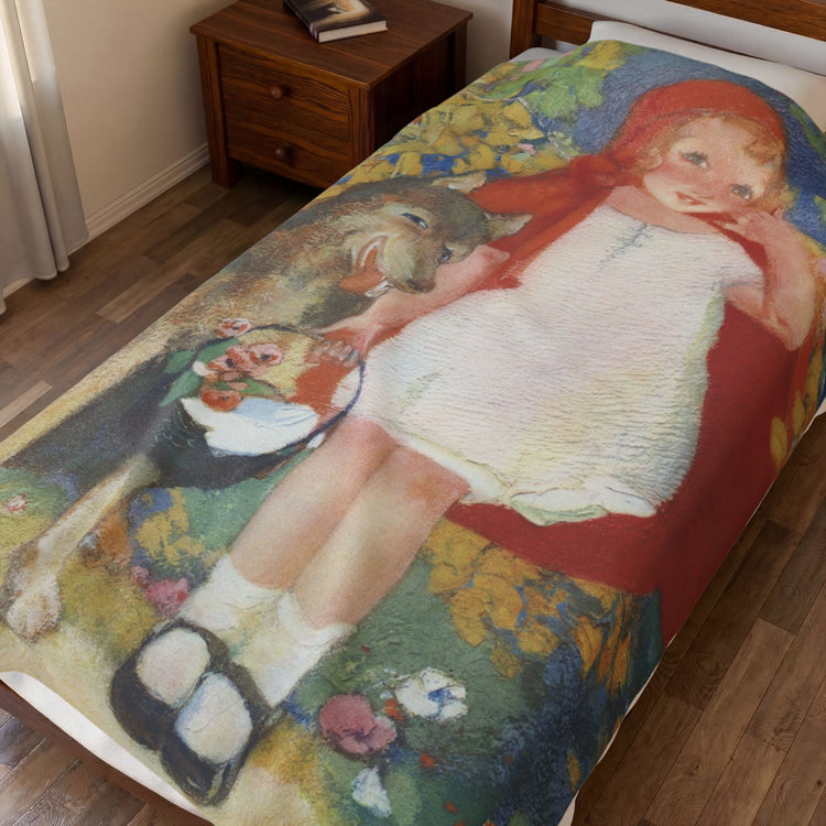 Red Riding Hood by Albert Hencke | Vintage Nursery Rhyme Illustration | Velveteen Plush Blanket