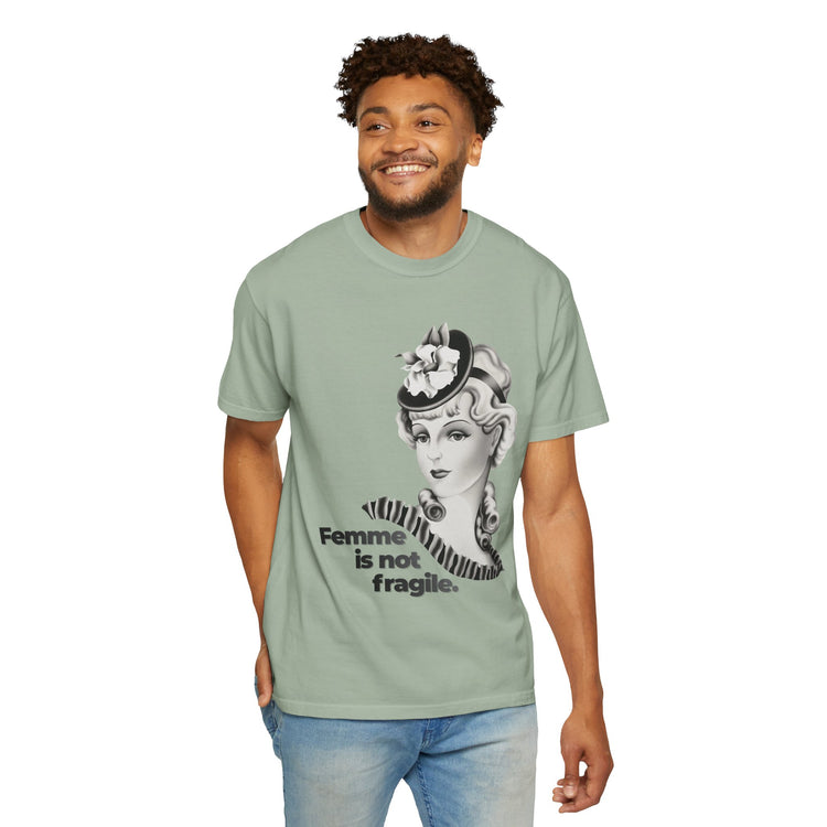 "Femme is Not Fragile" Vintage Portrait Tee | Queer Femme Pride | Garment-Dyed Heavyweight Crewneck