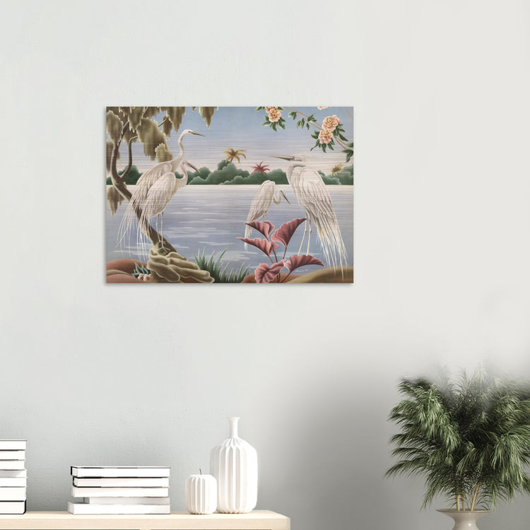 Turner Egrets Brushed Aluminum Print | Vintage Lakeside Bird Lithograph Metal Art