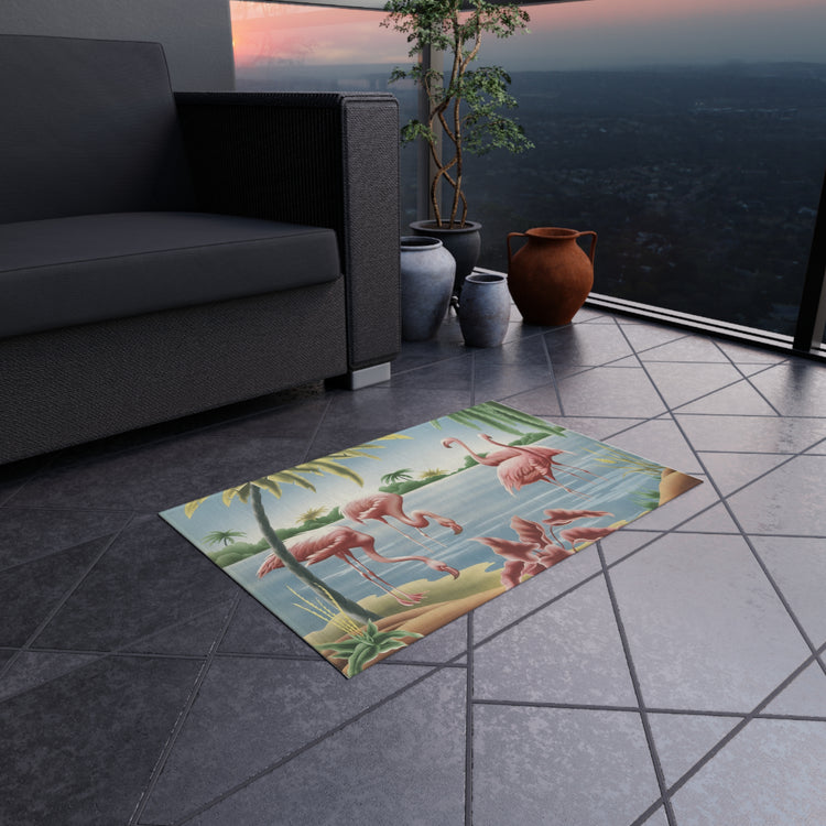 Turner Flamingo Outdoor Rug — Vintage Bird Lithograph Patio Mat
