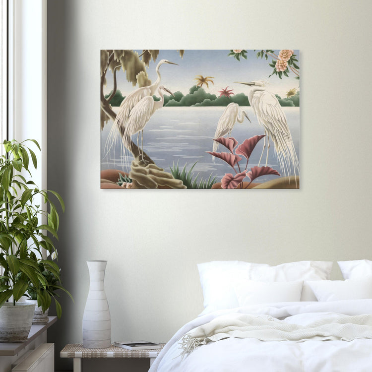 Turner Egrets Wrap-Around Canvas Print | Vintage Lakeside Bird Wall Art