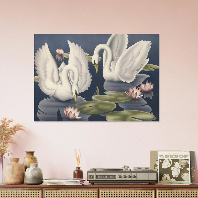 Turner Swans and Lillies Wrap-Around Canvas Print | Vintage Bird Wall Art