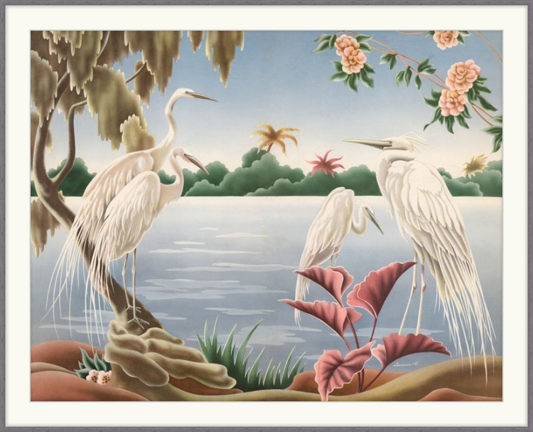 Custom Framed Turner Egrets | Premium Giclee Print | Vintage Bird Lithograph