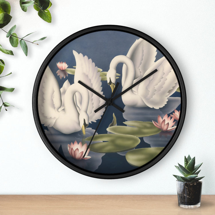 Turner Swans and Lillies Wall Clock — Vintage Bird Lithograph Home Decor