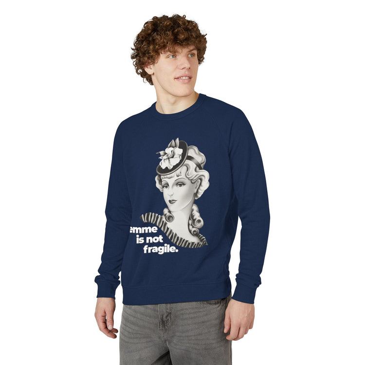 "Femme is Not Fragile" Vintage Portrait Raglan Crewneck | Queer Femme Pride | French Terry Sweatshirt
