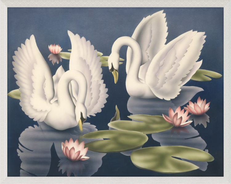 Custom Framed Turner Swans and Lillies | Premium Giclee Print | Vintage Bird Lithograph