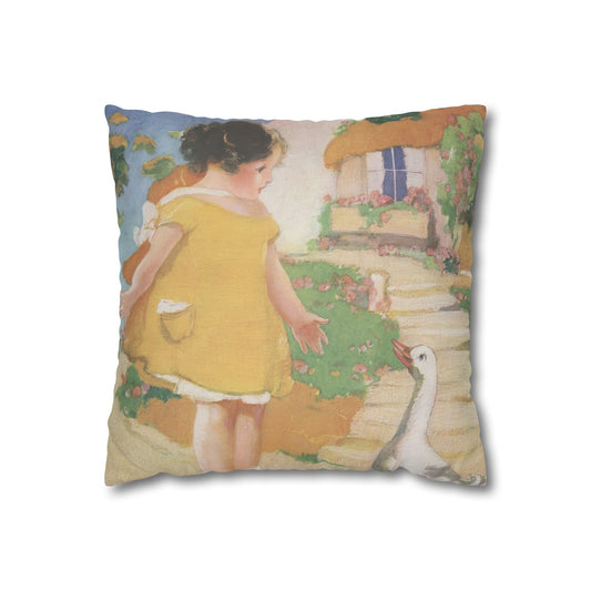 Goosy Goosy Gander by Albert Hencke | Vintage Nursery Illustration | Faux Suede Pillowcase
