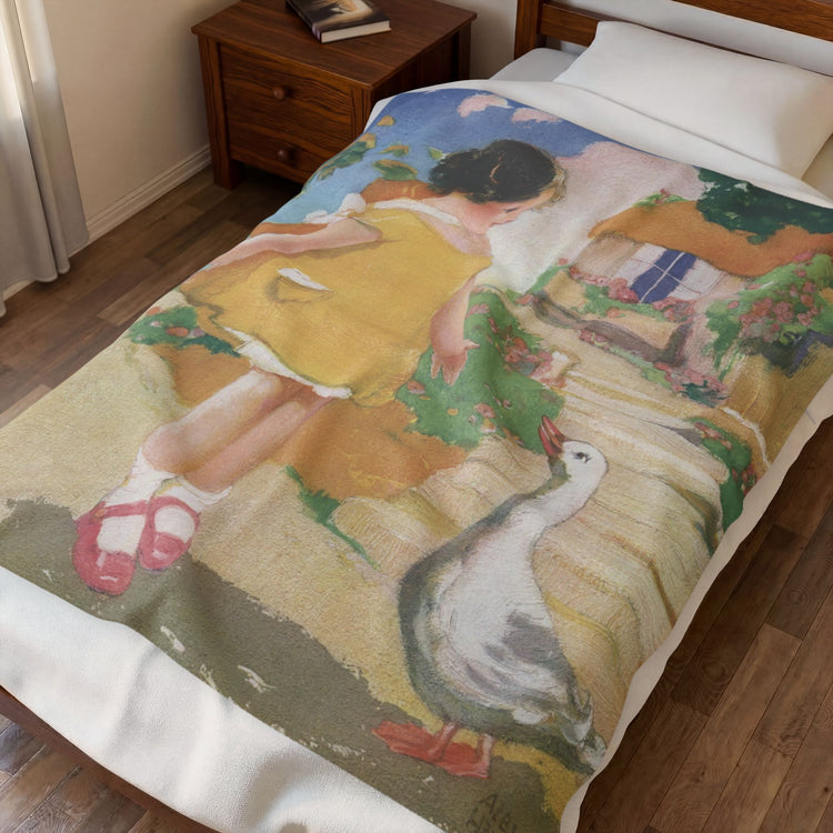 Goosy Goosy Gander by Albert Hencke | Vintage Nursery Rhyme Illustration | Velveteen Plush Blanket
