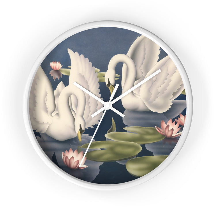 Turner Swans and Lillies Wall Clock — Vintage Bird Lithograph Home Decor