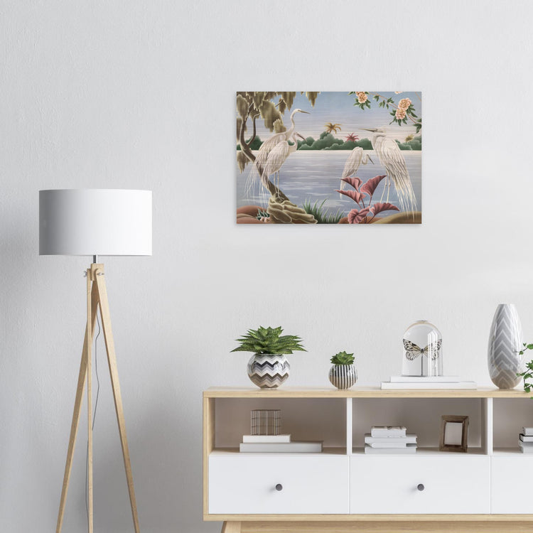 Turner Egrets Brushed Aluminum Print | Vintage Lakeside Bird Lithograph Metal Art