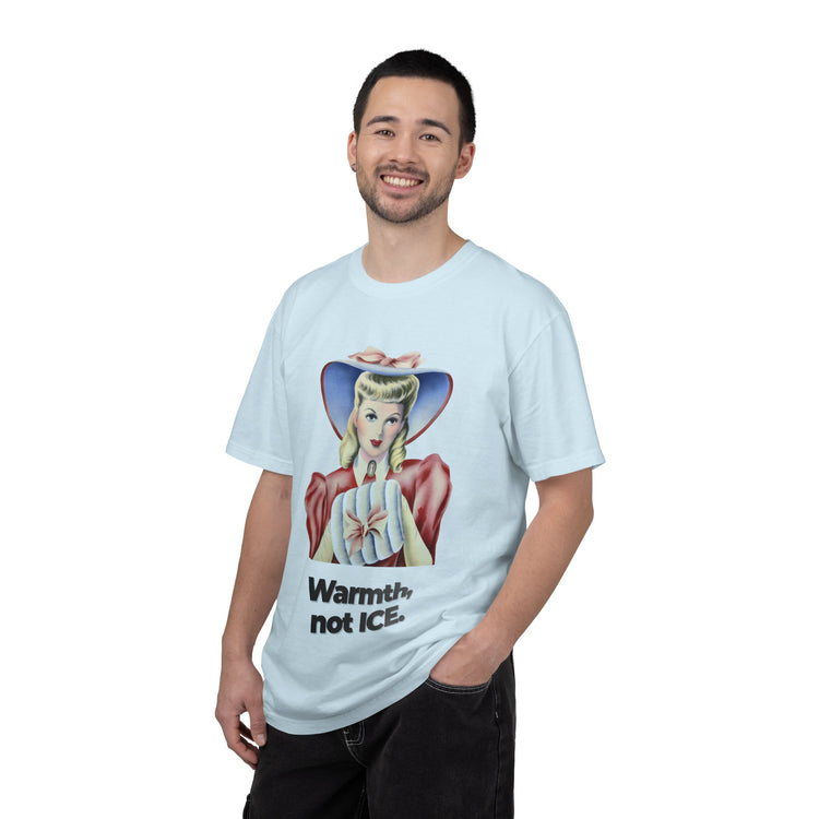 "Warmth, not ICE" Vintage Portrait Tee | Pro-Immigrant Activism | Garment-Dyed Heavyweight Crewneck