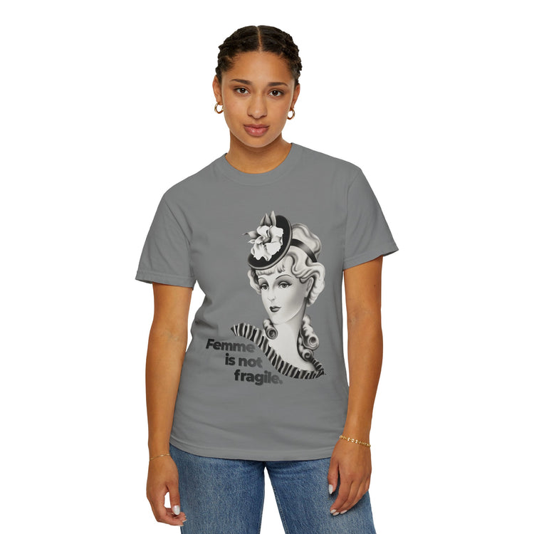 "Femme is Not Fragile" Vintage Portrait Tee | Queer Femme Pride | Garment-Dyed Heavyweight Crewneck