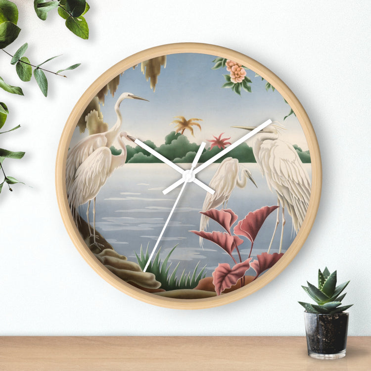 Turner Egrets Wall Clock — Vintage Lakeside Bird Lithograph Home Decor