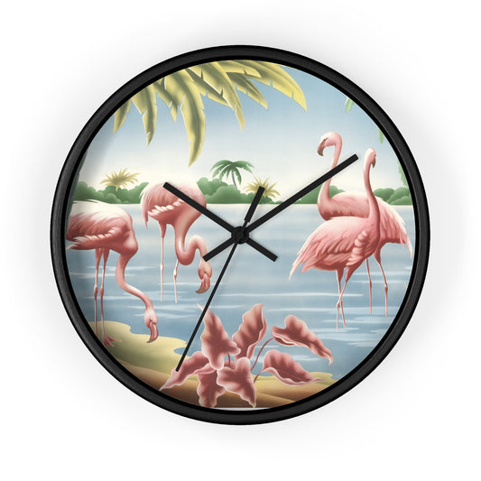 Turner Flamingo Wall Clock — Vintage Tropical Bird Lithograph Home Decor