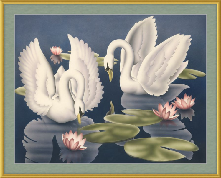 Custom Framed Turner Swans and Lillies | Premium Giclee Print | Vintage Bird Lithograph