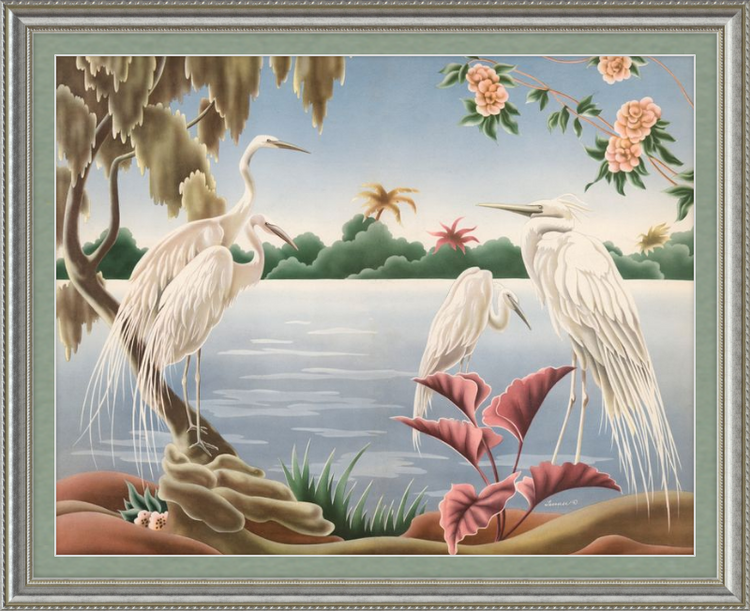 Custom Framed Turner Egrets | Premium Giclee Print | Vintage Bird Lithograph
