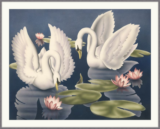 Custom Framed Turner Swans and Lillies | Premium Giclee Print | Vintage Bird Lithograph