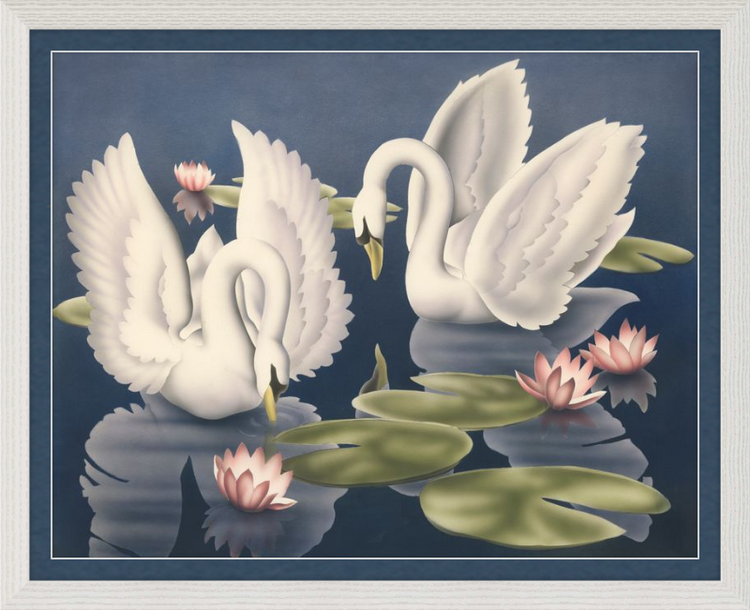 Custom Framed Turner Swans and Lillies | Premium Giclee Print | Vintage Bird Lithograph