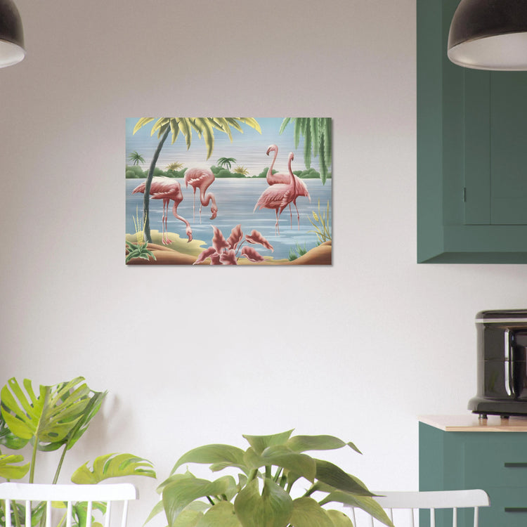 Turner Flamingo Brushed Aluminum Print | Vintage Tropical Bird Lithograph Metal Art