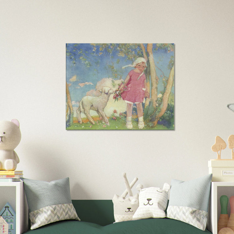 Mary and Her Little Lamb by Albert Hencke | Vintage Nursery Art Print | Canvas Print