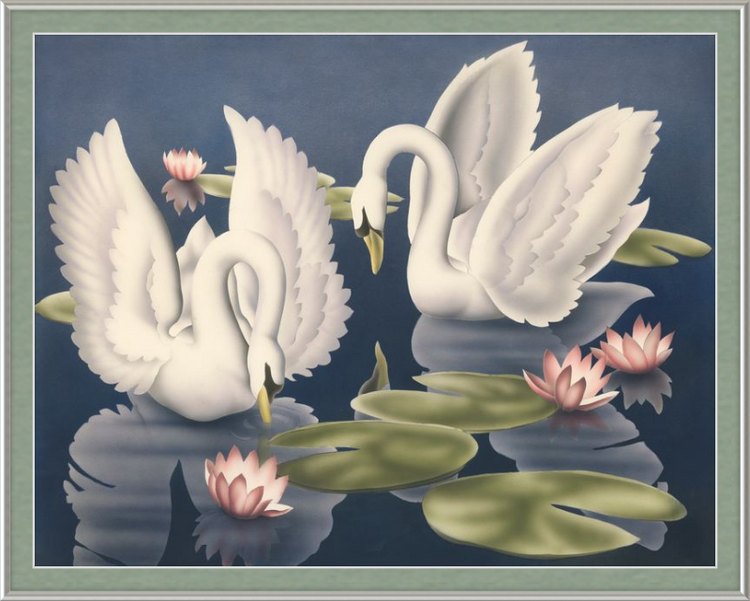 Custom Framed Turner Swans and Lillies | Premium Giclee Print | Vintage Bird Lithograph