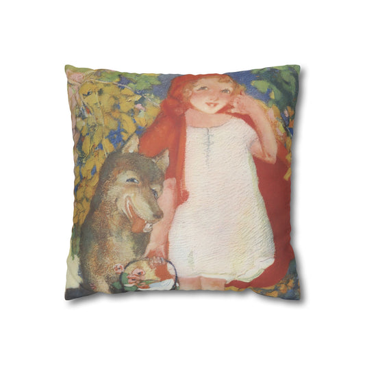 Red Riding Hood by Albert Hencke | Vintage Nursery Illustration | Faux Suede Pillowcase