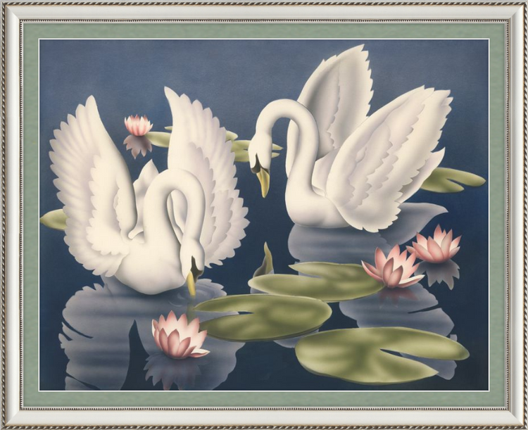 Custom Framed Turner Swans and Lillies | Premium Giclee Print | Vintage Bird Lithograph